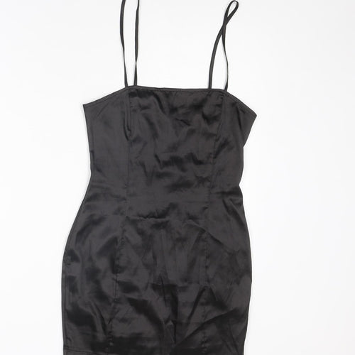 PRETTYLITTLETHING Womens Black Polyester Mini Size 6 Square Neck Zip