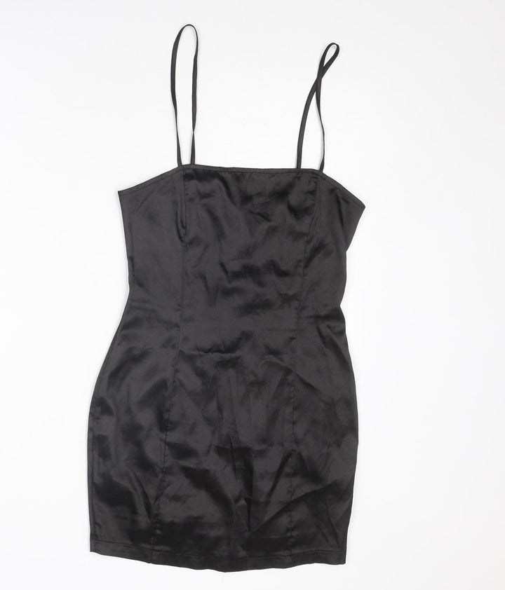 PRETTYLITTLETHING Womens Black Polyester Mini Size 6 Square Neck Zip