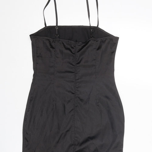 PRETTYLITTLETHING Womens Black Polyester Mini Size 6 Square Neck Zip