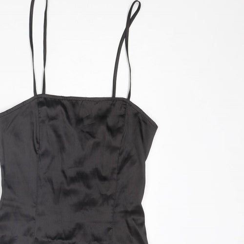 PRETTYLITTLETHING Womens Black Polyester Mini Size 6 Square Neck Zip