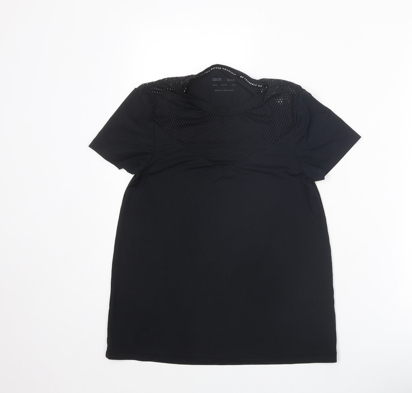 ASOS Womens Black Polyester Basic T-Shirt Size 8 Round Neck Pullover