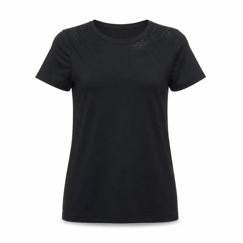 Front view of ASOS women’s black polyester basic t-shirt, size UK 8, round neck pullover