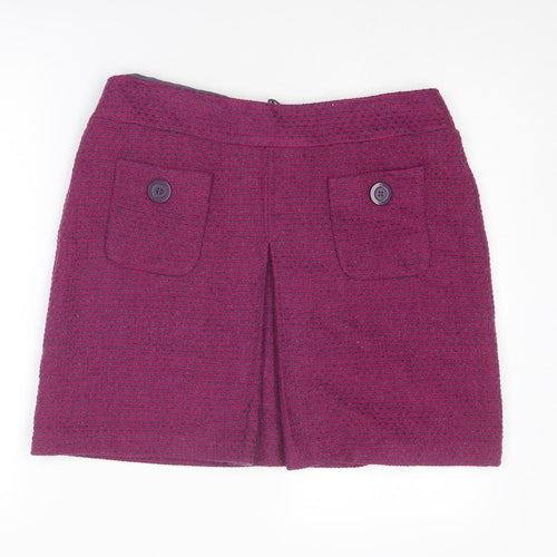 Marks and Spencer Womens Purple Geometric Polyester A-Line Skirt Size 14 Zip