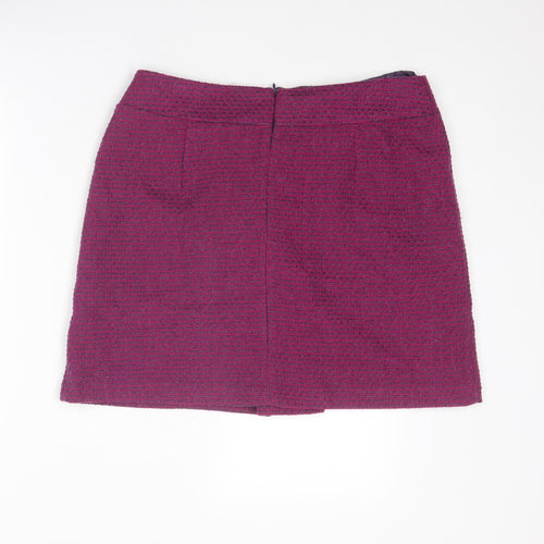 Marks and Spencer Womens Purple Geometric Polyester A-Line Skirt Size 14 Zip