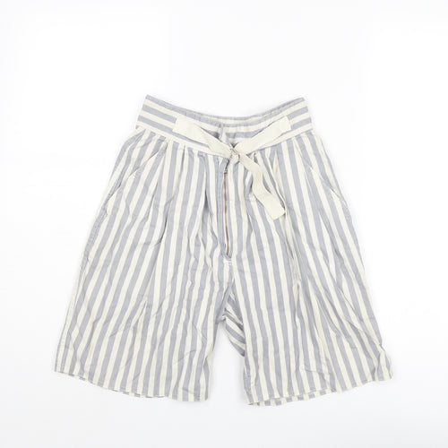 Globe Trotter Womens Grey Striped Cotton Culotte Shorts Size 24 in L6 in Regular Zip