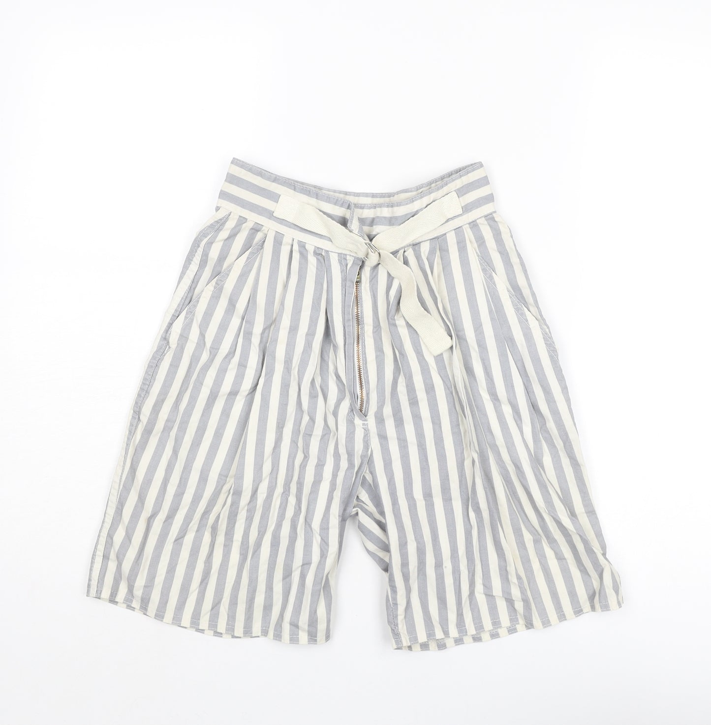 Globe Trotter Womens Grey Striped Cotton Culotte Shorts Size 24 in L6 in Regular Zip
