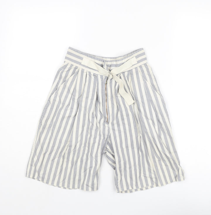Globe Trotter Womens Grey Striped Cotton Culotte Shorts Size 24 in L6 in Regular Zip
