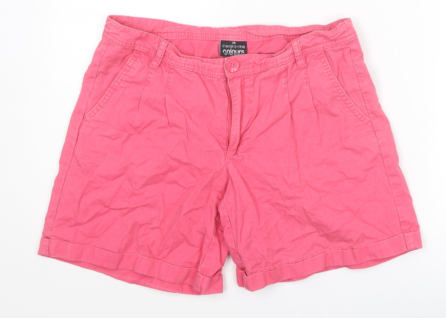 Colours of The World Womens Pink Cotton Chino Shorts Size 10 L6 in Regular Zip