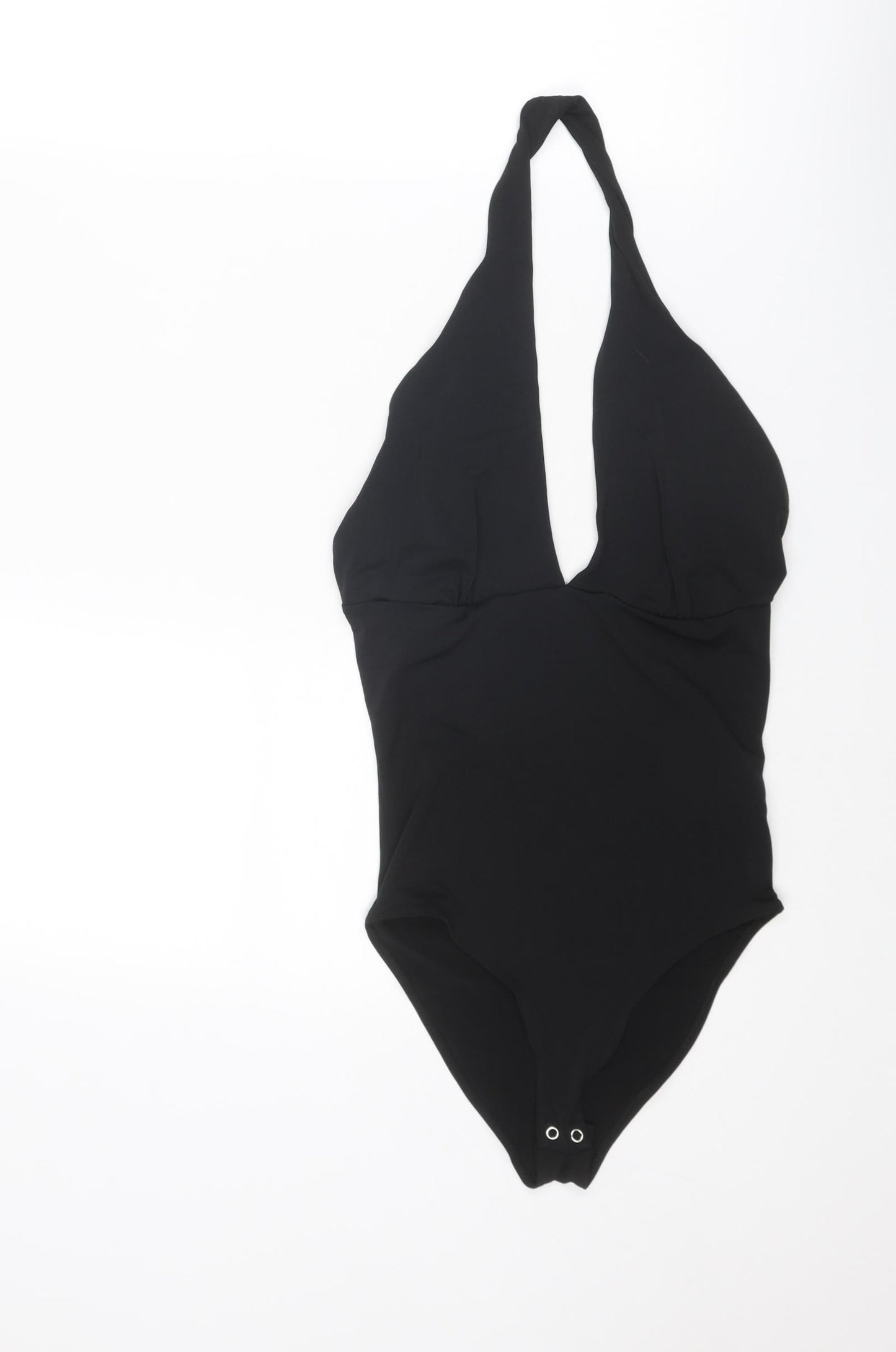 Stradivarius Womens Black Polyester Bodysuit One-Piece Size S Snap