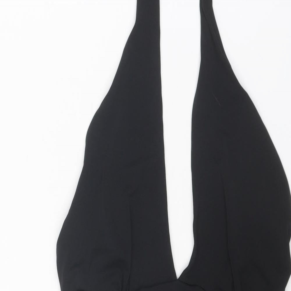Stradivarius Womens Black Polyester Bodysuit One-Piece Size S Snap