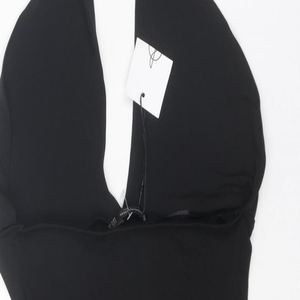 Stradivarius Womens Black Polyester Bodysuit One-Piece Size S Snap