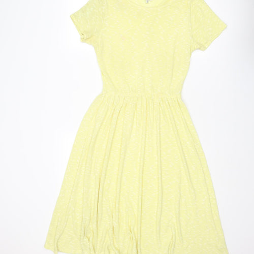 River Island Womens Yellow Geometric Cotton A-Line Size 14 Round Neck Pullover