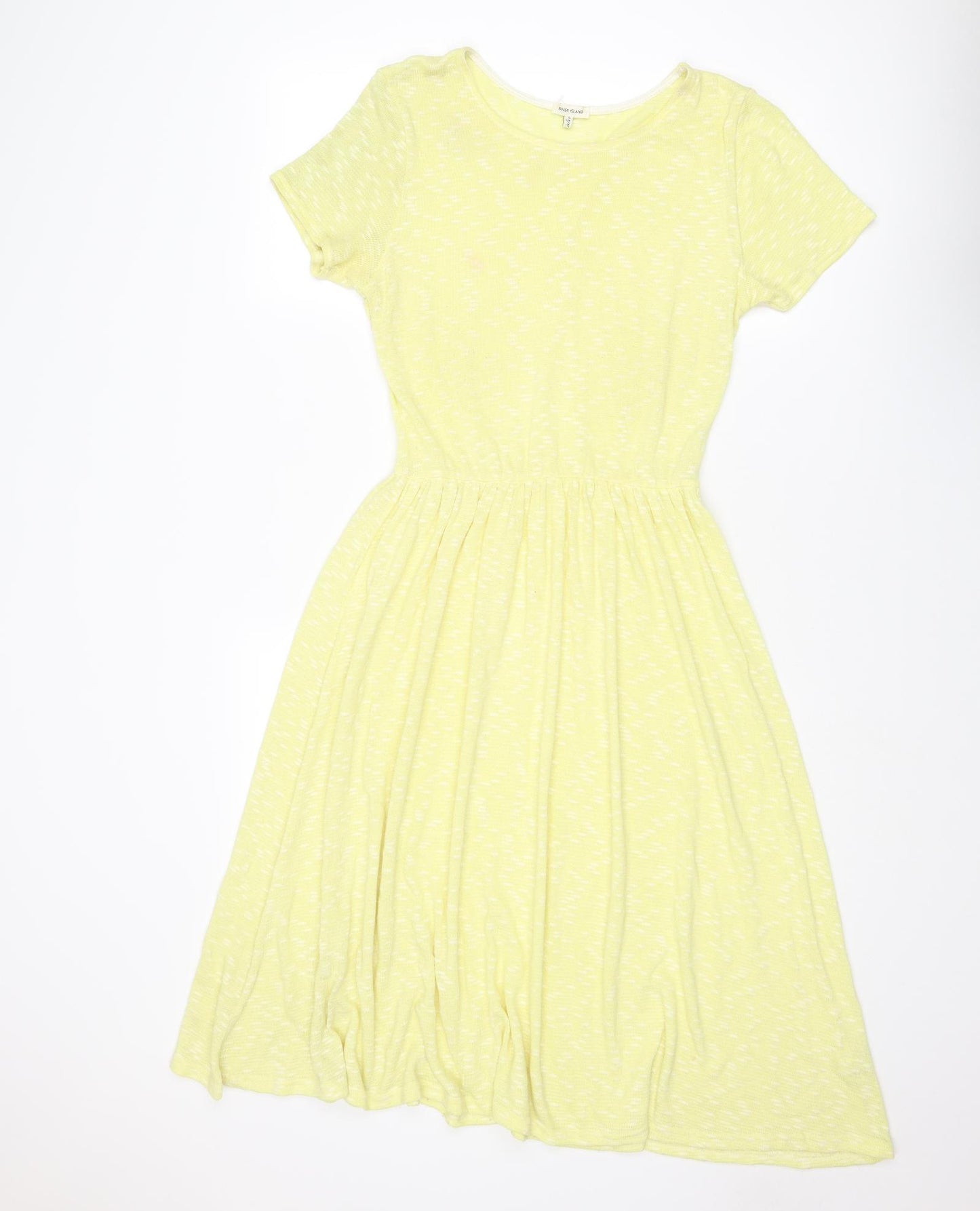 River Island Womens Yellow Geometric Cotton A-Line Size 14 Round Neck Pullover
