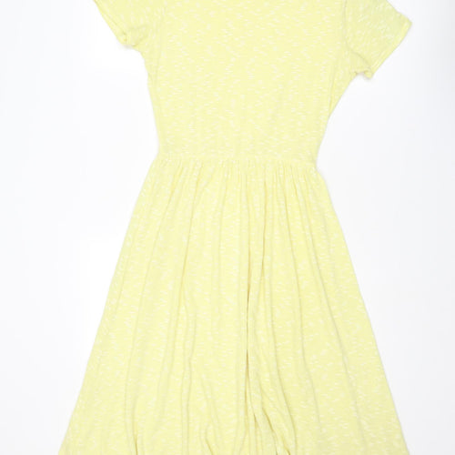River Island Womens Yellow Geometric Cotton A-Line Size 14 Round Neck Pullover