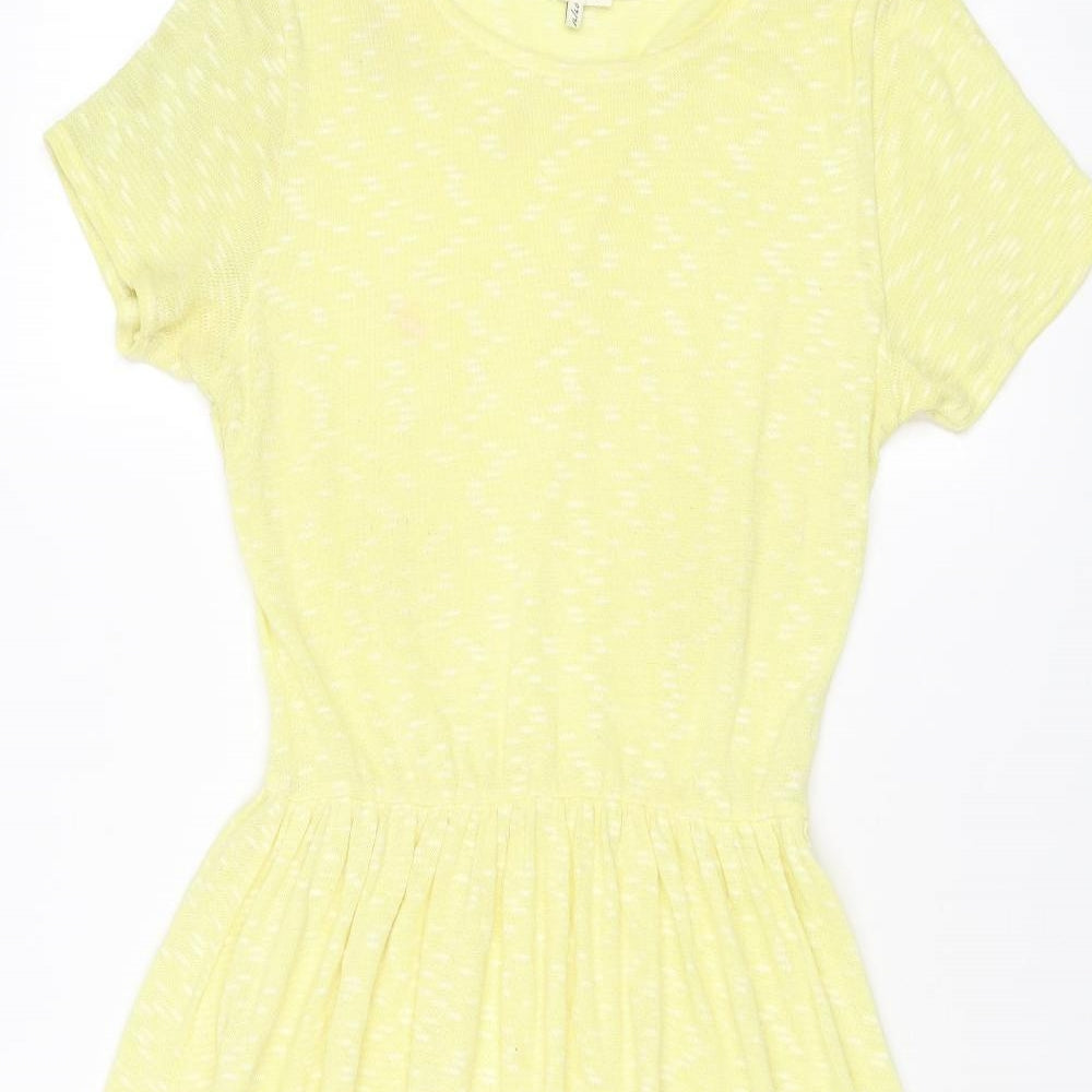 River Island Womens Yellow Geometric Cotton A-Line Size 14 Round Neck Pullover