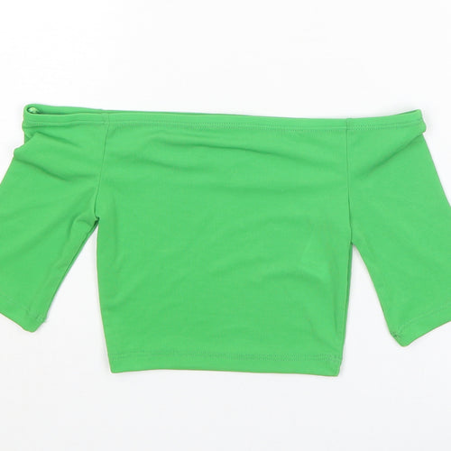 Zara Womens Green Polyester Cropped T-Shirt Size S Off the Shoulder