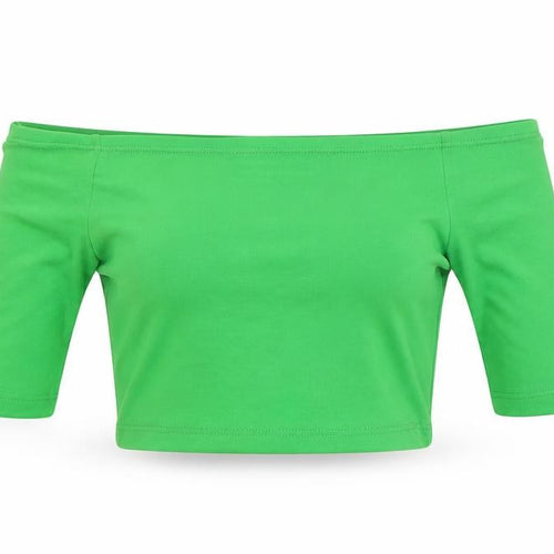 Zara Womens Green Polyester Cropped T-Shirt Size S Off the Shoulder
