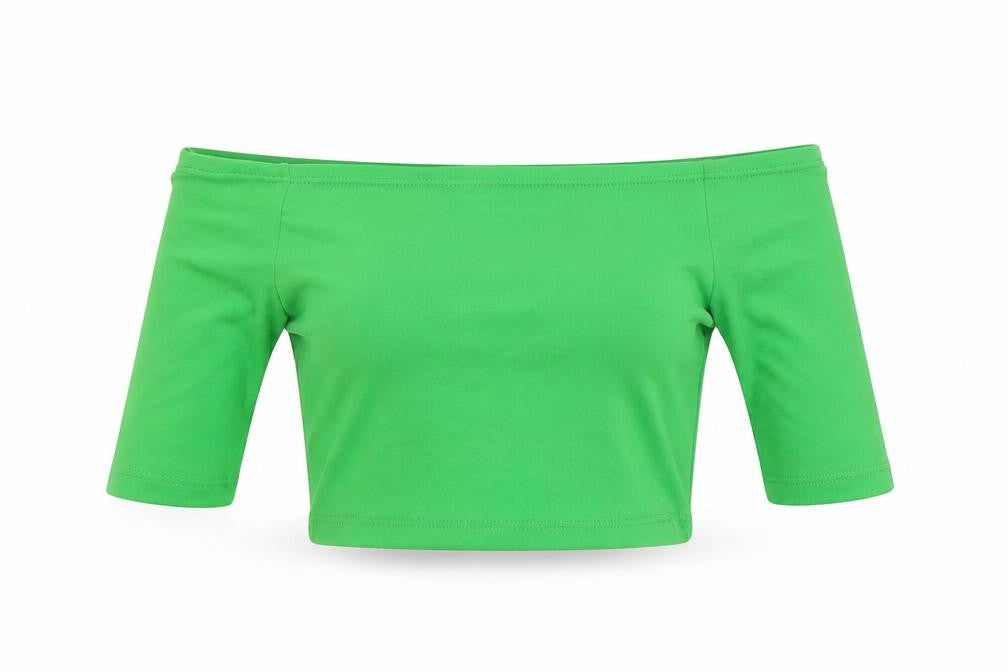 Zara Womens Green Polyester Cropped T-Shirt Size S Off the Shoulder