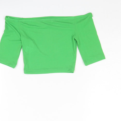 Zara Womens Green Polyester Cropped T-Shirt Size S Off the Shoulder