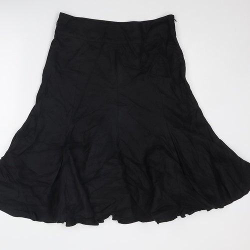 Jaeger Womens Black Linen Swing Skirt Size 12 Zip