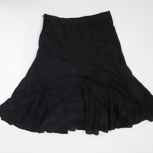Jaeger Womens Black Linen Swing Skirt Size 12 Zip