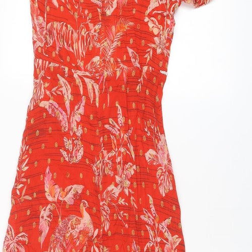 Monsoon Womens Red Geometric Polyester A-Line Size 8 V-Neck Zip