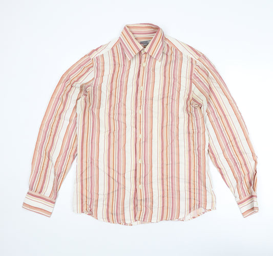 H&M Mens Multicoloured Striped Polyester Button-Up Size M Collared Button