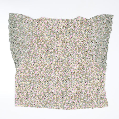 Marks and Spencer Womens Multicoloured Floral Cotton Basic Blouse Size 24 Round Neck - Broderie Anglaise