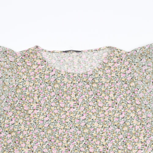 Marks and Spencer Womens Multicoloured Floral Cotton Basic Blouse Size 24 Round Neck - Broderie Anglaise