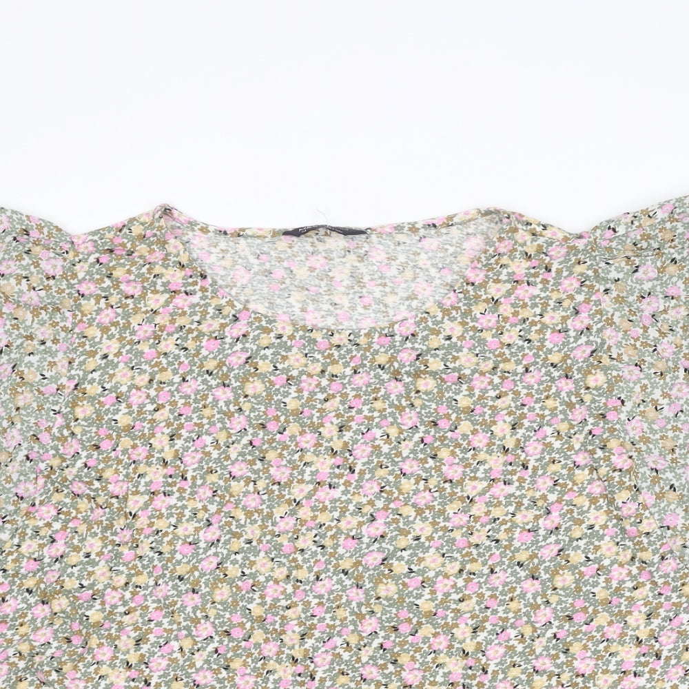 Marks and Spencer Womens Multicoloured Floral Cotton Basic Blouse Size 24 Round Neck - Broderie Anglaise