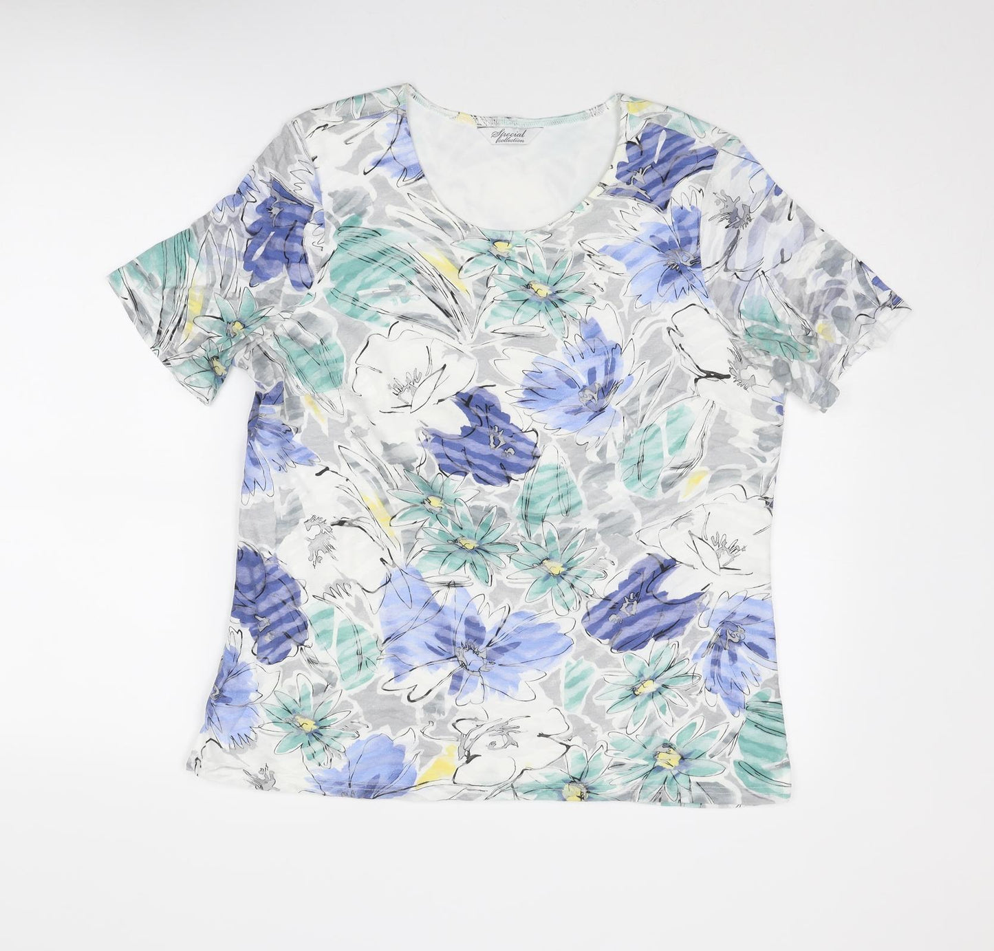 Special Collection Womens Multicoloured Floral Cotton Basic T-Shirt Size 16 Round Neck