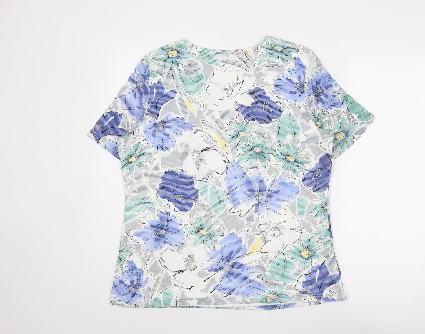 Special Collection Womens Multicoloured Floral Cotton Basic T-Shirt Size 16 Round Neck
