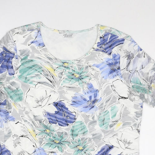 Special Collection Womens Multicoloured Floral Cotton Basic T-Shirt Size 16 Round Neck