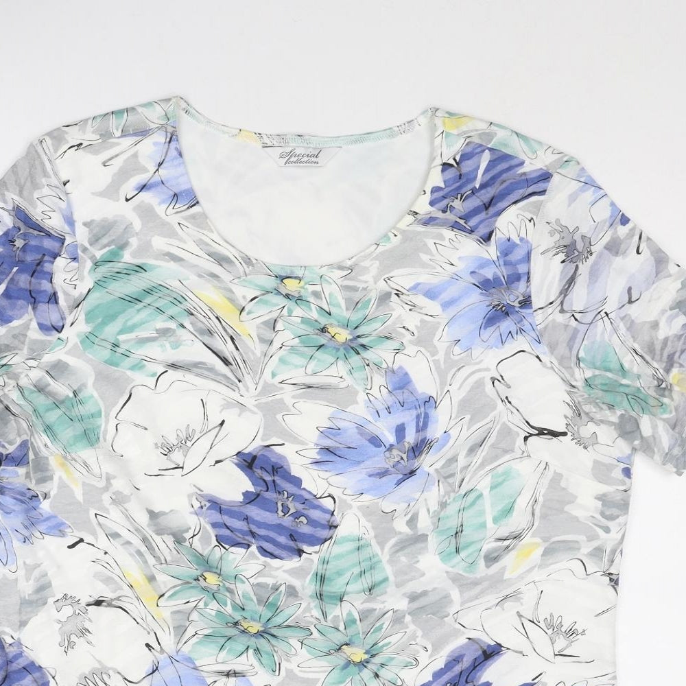 Special Collection Womens Multicoloured Floral Cotton Basic T-Shirt Size 16 Round Neck