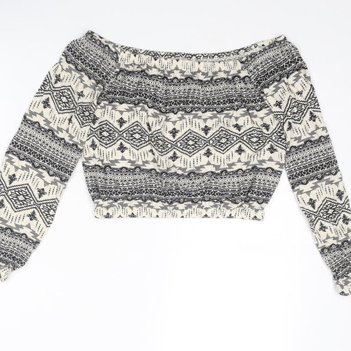Divided by H&M Womens Multicoloured Geometric Viscose Cropped Tank Size S Off the Shoulder