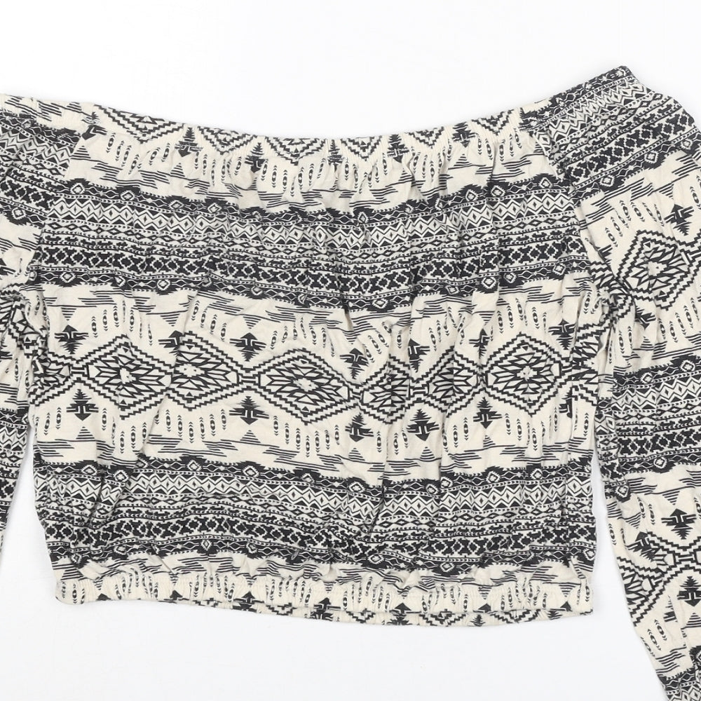 Divided by H&M Womens Multicoloured Geometric Viscose Cropped Tank Size S Off the Shoulder