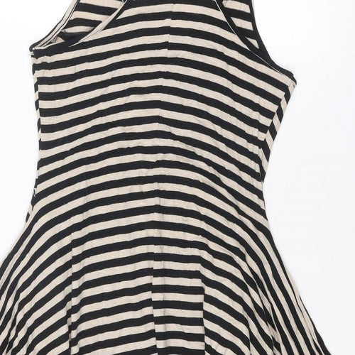 NEXT Womens Black Striped Cotton A-Line Size 16 Round Neck Pullover