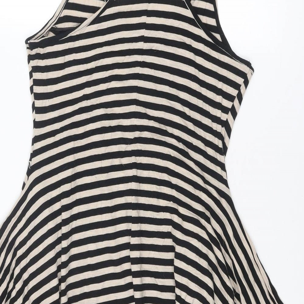 NEXT Womens Black Striped Cotton A-Line Size 16 Round Neck Pullover