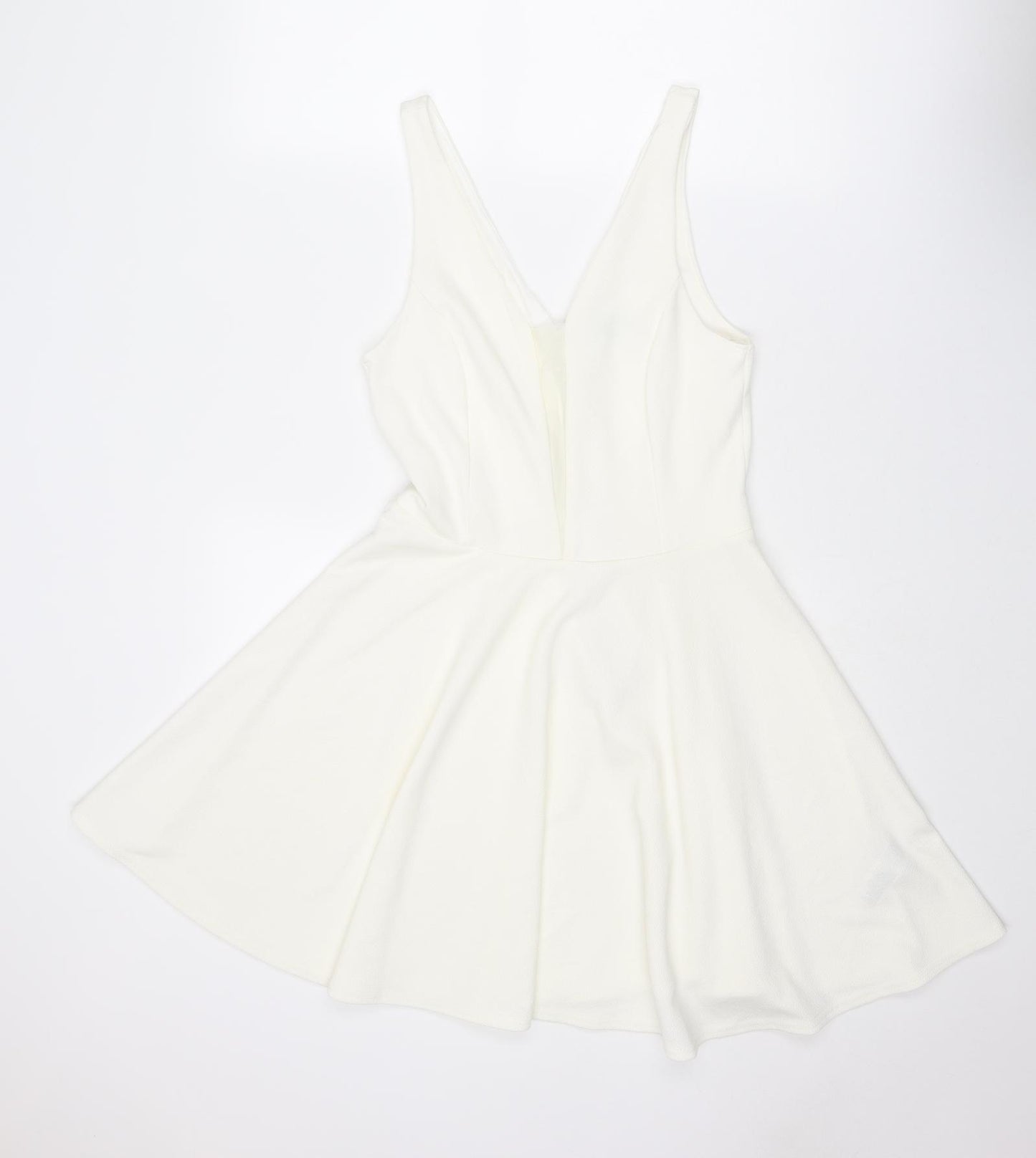 New Look Womens Ivory Polyester Skater Dress Size 12 V-Neck Zip