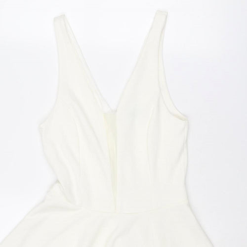 New Look Womens Ivory Polyester Skater Dress Size 12 V-Neck Zip