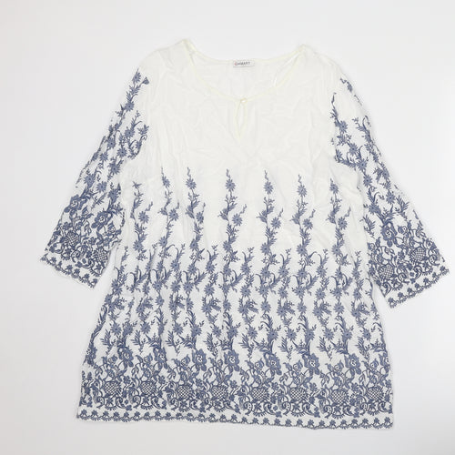 Damart Womens Blue Floral Viscose A-Line Size 16 Round Neck Button