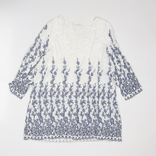 Damart Womens Blue Floral Viscose A-Line Size 16 Round Neck Button