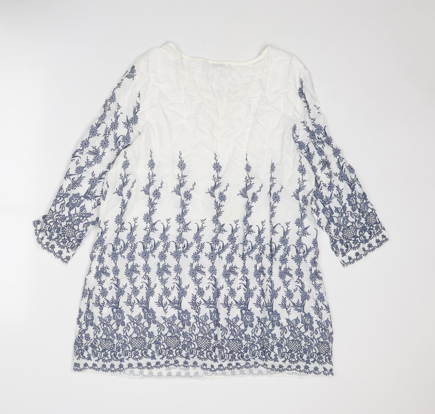 Damart Womens Blue Floral Viscose A-Line Size 16 Round Neck Button