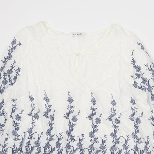 Damart Womens Blue Floral Viscose A-Line Size 16 Round Neck Button