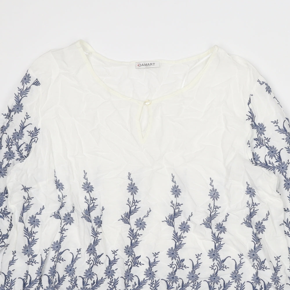 Damart Womens Blue Floral Viscose A-Line Size 16 Round Neck Button