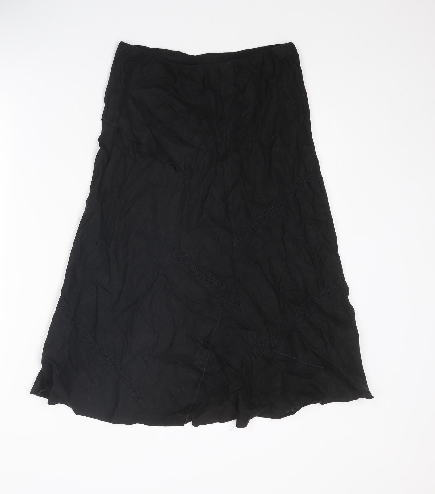 Marks and Spencer Womens Black Linen Swing Skirt Size 8