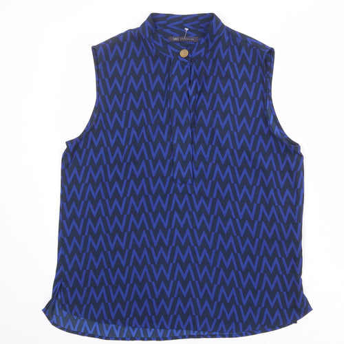 Marks and Spencer Womens Blue Geometric Polyester Basic Blouse Size 12 Round Neck