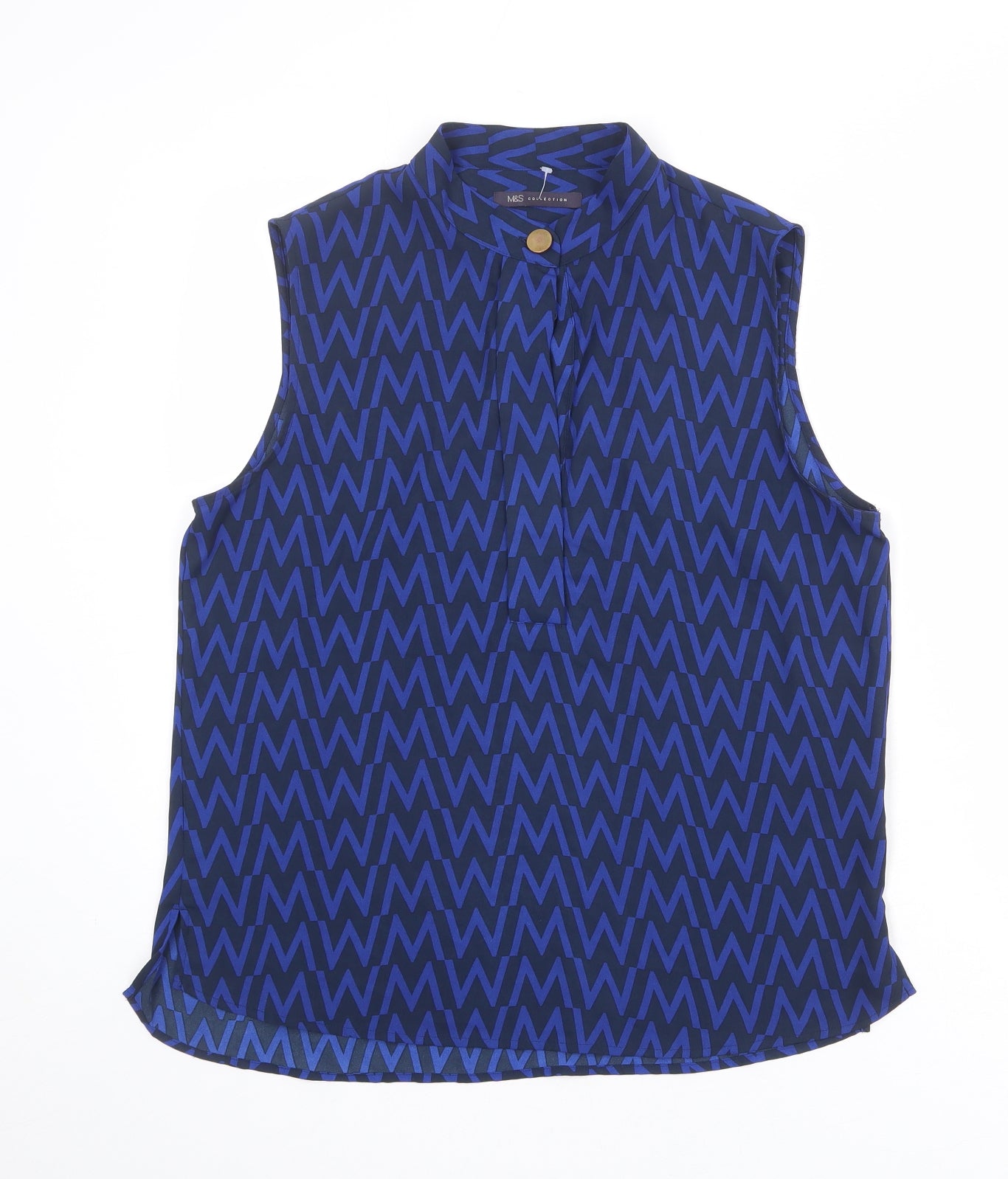 Marks and Spencer Womens Blue Geometric Polyester Basic Blouse Size 12 Round Neck