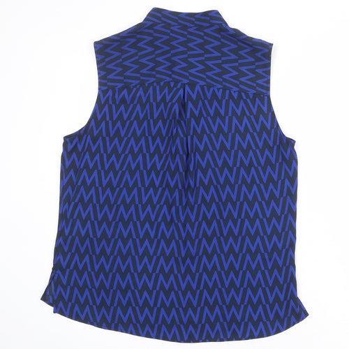 Marks and Spencer Womens Blue Geometric Polyester Basic Blouse Size 12 Round Neck