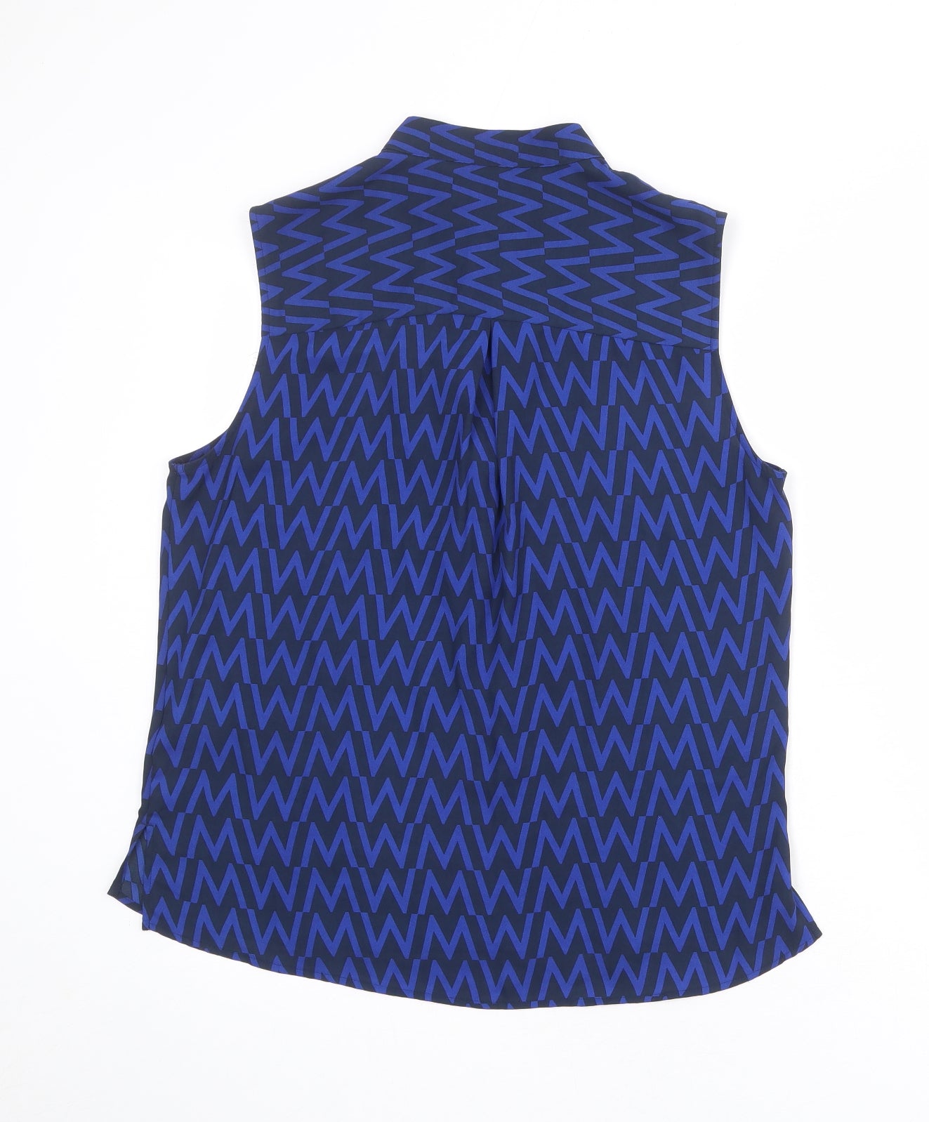 Marks and Spencer Womens Blue Geometric Polyester Basic Blouse Size 12 Round Neck